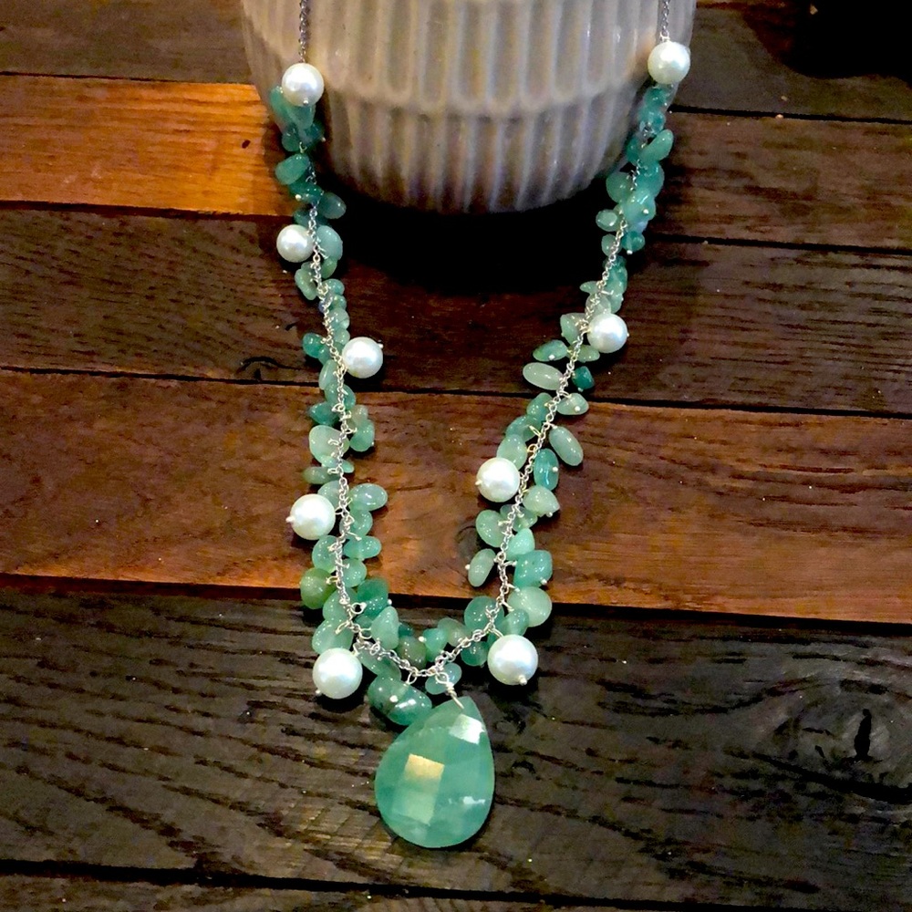 NWT* Big Bold Aventurine & Pearl Necklace